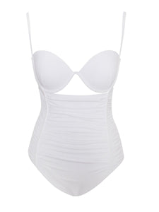 LIRA WHITE RUCHED ONE PIECE SWIMSUIT