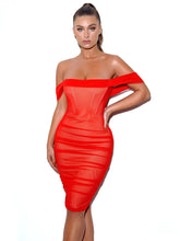 Load image into Gallery viewer, WESLEE OFF SHOULDER MESH CORSET DRESS