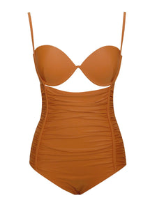 LIRA DARK ORANGE RUCHED ONE PIECE SWIMSUIT