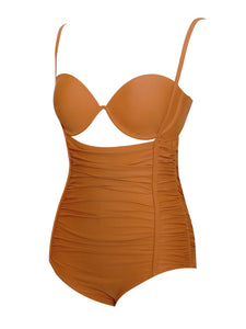 LIRA DARK ORANGE RUCHED ONE PIECE SWIMSUIT