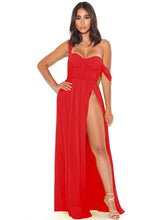 Load image into Gallery viewer, RED PARADISE HIGH SLIT CHIFFON MAXI DRESS