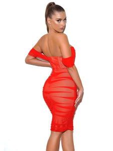WESLEE OFF SHOULDER MESH CORSET DRESS