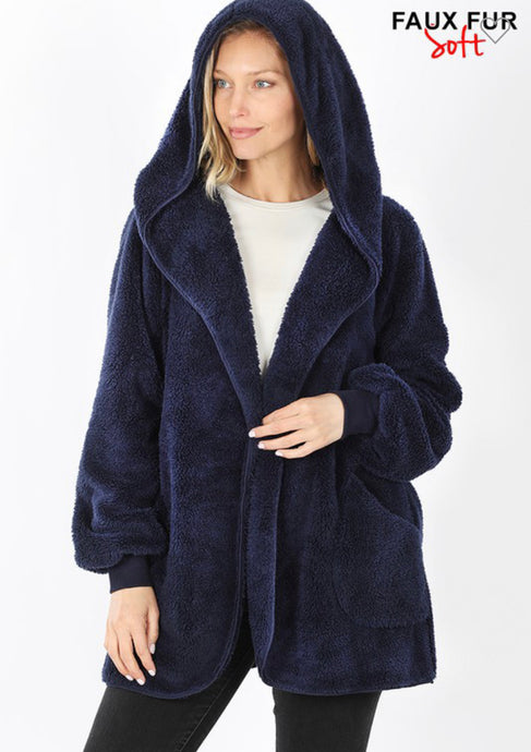 HOODED FAUX FUR JACKET