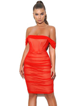 Load image into Gallery viewer, WESLEE OFF SHOULDER MESH CORSET DRESS