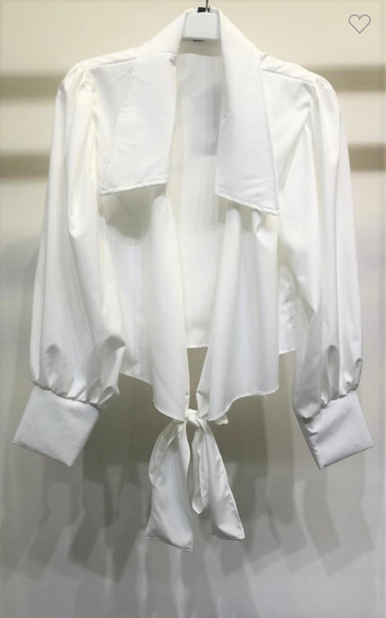 BUBBLE SLEEVE CROSSOVER TIED TOP