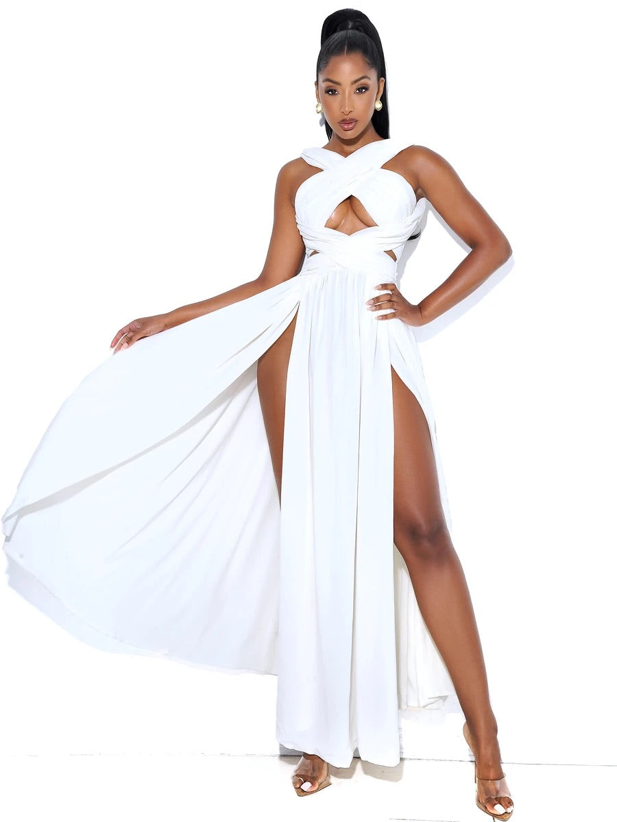 white chiffon dress maxi QUEENIE WHITE CRISS CROSS MAXI CHIFFON DRESS – Arelia's Dream