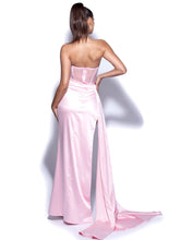 Load image into Gallery viewer, HOLLY PINK CRYSTALLIZED CORSET HIGH SLIT SATIN GOWN