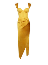Load image into Gallery viewer, ZARAH YELLOW HIGH SLIT SATIN CORSET DRESS