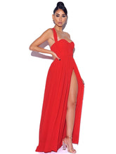 Load image into Gallery viewer, RED PARADISE HIGH SLIT CHIFFON MAXI DRESS