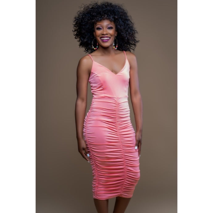 RUCHED BODYCON MIDI DRESS