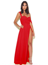 Load image into Gallery viewer, RED PARADISE HIGH SLIT CHIFFON MAXI DRESS
