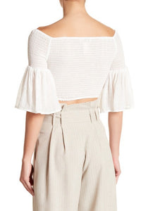 OFF THE SHOULDER SMOCK CROP TOP