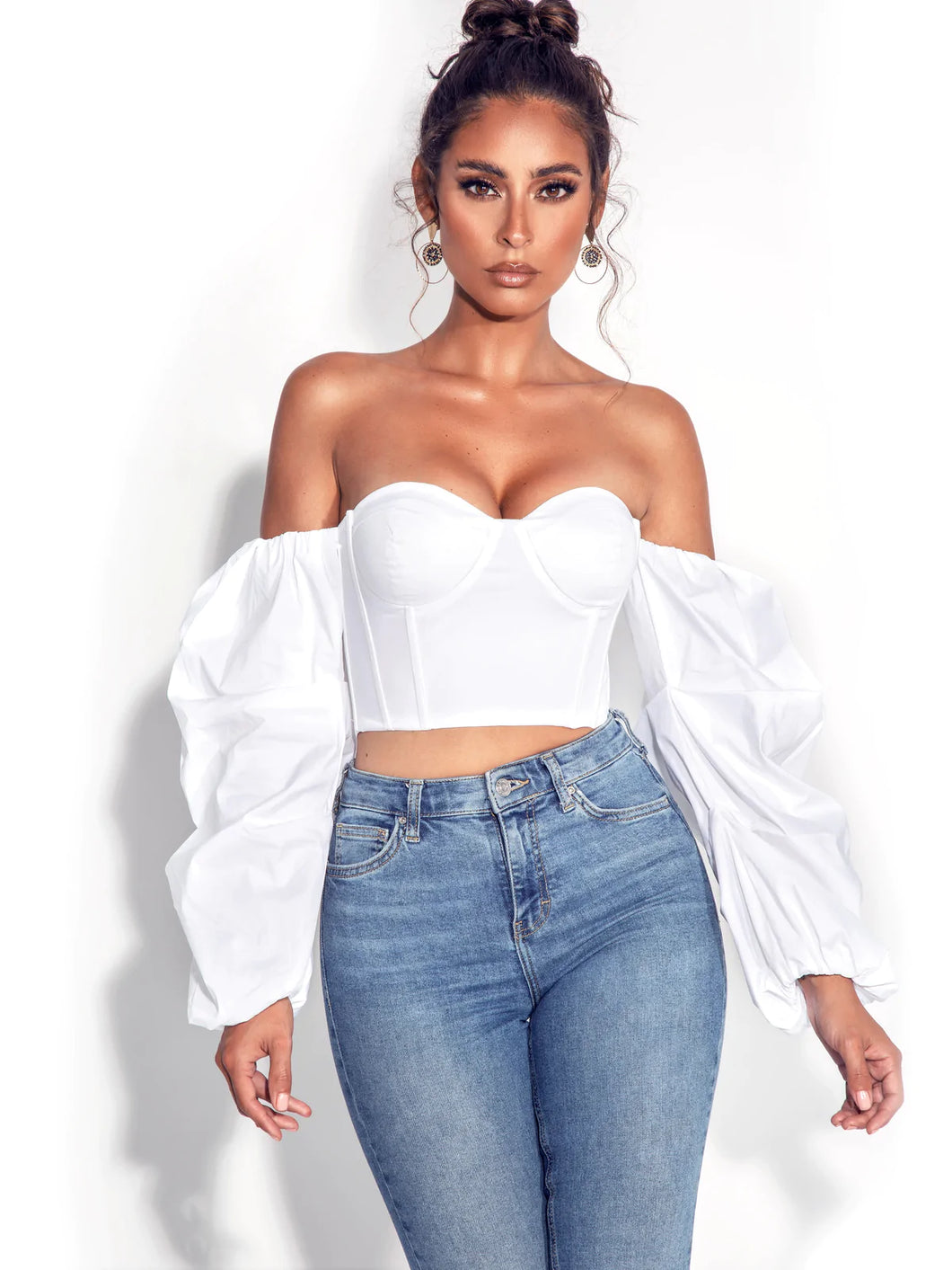 KALANI WHITE PUFF SLEEVE CORSET TOP