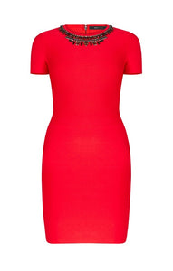 BCBG KAYLEN EMBELLISHED CUTOUT-BACK DRESS
