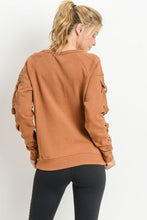 Load image into Gallery viewer, GARMENT DYE LACE SLEEVE SWEATSHIRT