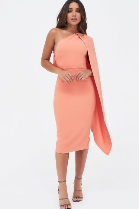 LAVISH ALICE ONE SHOULDER CAPE MIDI DRESS
