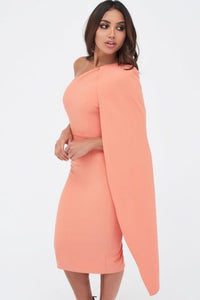 LAVISH ALICE ONE SHOULDER CAPE MIDI DRESS