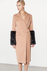 LAVISH ALICE TIE FRONT FAUX FUR COAT