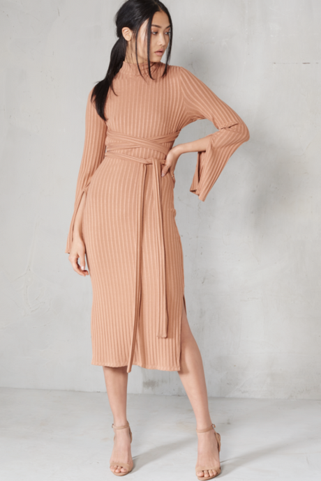 LAVISH ALICE KNIT OPEN BACK MIDI DRESS