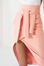 Load image into Gallery viewer, LAVISH ALICE TIE FRONT ASYMMETRIC WRAP MIDI SKIRT