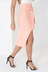 LAVISH ALICE TIE FRONT ASYMMETRIC WRAP MIDI SKIRT