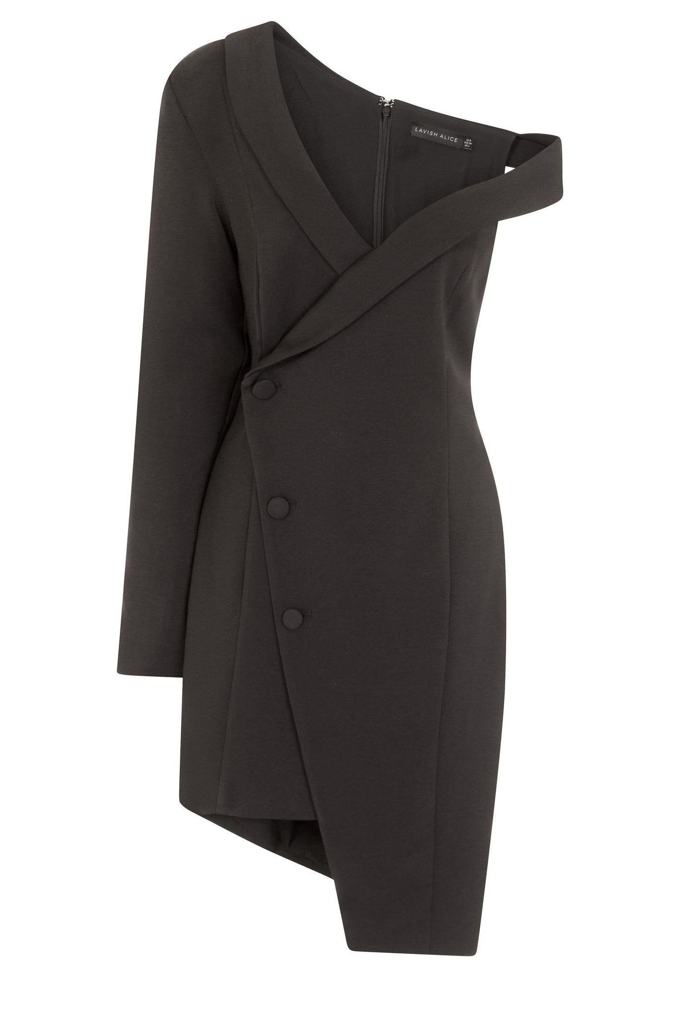 navy blue dress for baby girl Textured Lacquer Asymmetric Tuxedo Dress