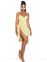 Load image into Gallery viewer, UDELE YELLOW SIDE SLIT FLORAL DRESS