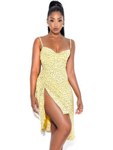 Load image into Gallery viewer, UDELE YELLOW SIDE SLIT FLORAL DRESS