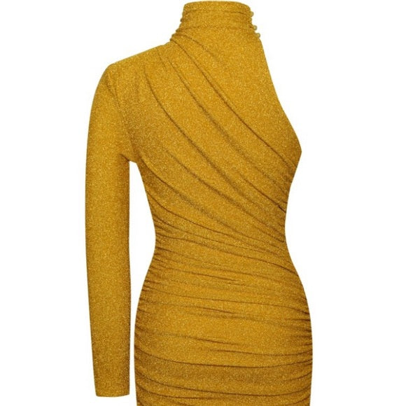 STARLIGHT GOLD METALLIC ONE SLEEVE DRESS Arelia's Dream STARLIGHT GOLD METALLIC ONE SLEEVE DRESS Arelia's Dream