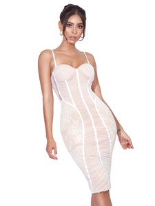 MARLEY WHITE LACE MESH MIDI DRESS
