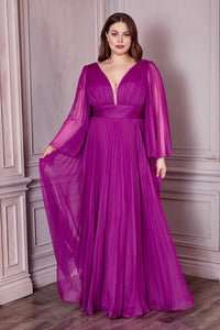 PLEATED BELL SLEEVE GOWN