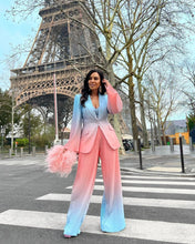Load image into Gallery viewer, PINK &amp; BLUE OMBRE PLEATED WIDE LEG TROUSER