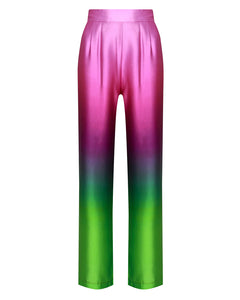 PURPLE GREEN OMBRE SATIN WIDE LEG TROUSER