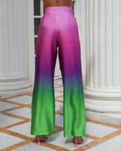 Load image into Gallery viewer, PURPLE GREEN OMBRE SATIN WIDE LEG TROUSER