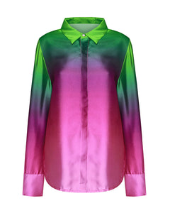 PURPLE GREEN OMBRE SATIN BLOUSE