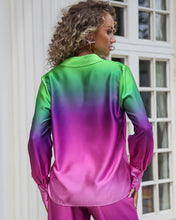 Load image into Gallery viewer, PURPLE GREEN OMBRE SATIN BLOUSE