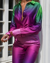 Load image into Gallery viewer, PURPLE GREEN OMBRE SATIN BLOUSE