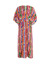 Load image into Gallery viewer, MULTI STRIPE MAXI DRESS WITH DRAPED BODICE AND SIDE SPLITS