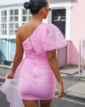 Load image into Gallery viewer, PINK TULLE ONE SHOULDER MINI DRESS WITH SASH DETAIL