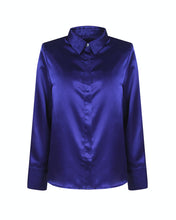 Load image into Gallery viewer, BLUE SATIN SHIRT WITH SHOULDER PAD