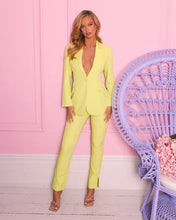 Load image into Gallery viewer, APPLE GREEN SPLIT FRONT TAILORED SLIM LEG TROUSER