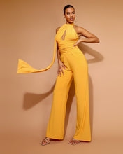 Load image into Gallery viewer, MANGO DRAPED JERSEY JUMPSUIT WITH SASH DETAIL