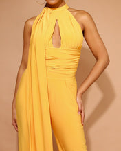 Load image into Gallery viewer, MANGO DRAPED JERSEY JUMPSUIT WITH SASH DETAIL