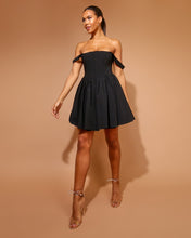 Load image into Gallery viewer, BLACK BENGALINE CORSET DRESS WITH FULL SKIRT