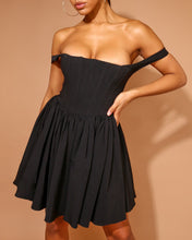 Load image into Gallery viewer, BLACK BENGALINE CORSET DRESS WITH FULL SKIRT
