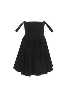 BLACK BENGALINE CORSET DRESS WITH FULL SKIRT