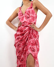 Load image into Gallery viewer, ROSE PRINTED MIDI DRESS WITH DRAPED SKIRT