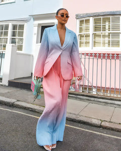 PINK & BLUE OMBRE PLEATED WIDE LEG TROUSER