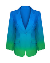 Load image into Gallery viewer, BLUE AND GREEN OMBRE FITTED BLAZER WITH PLEATED SLEEVE DETAIL