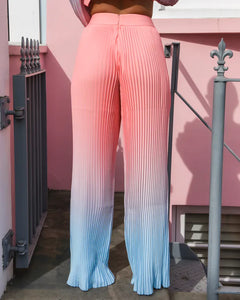 PINK & BLUE OMBRE PLEATED WIDE LEG TROUSER